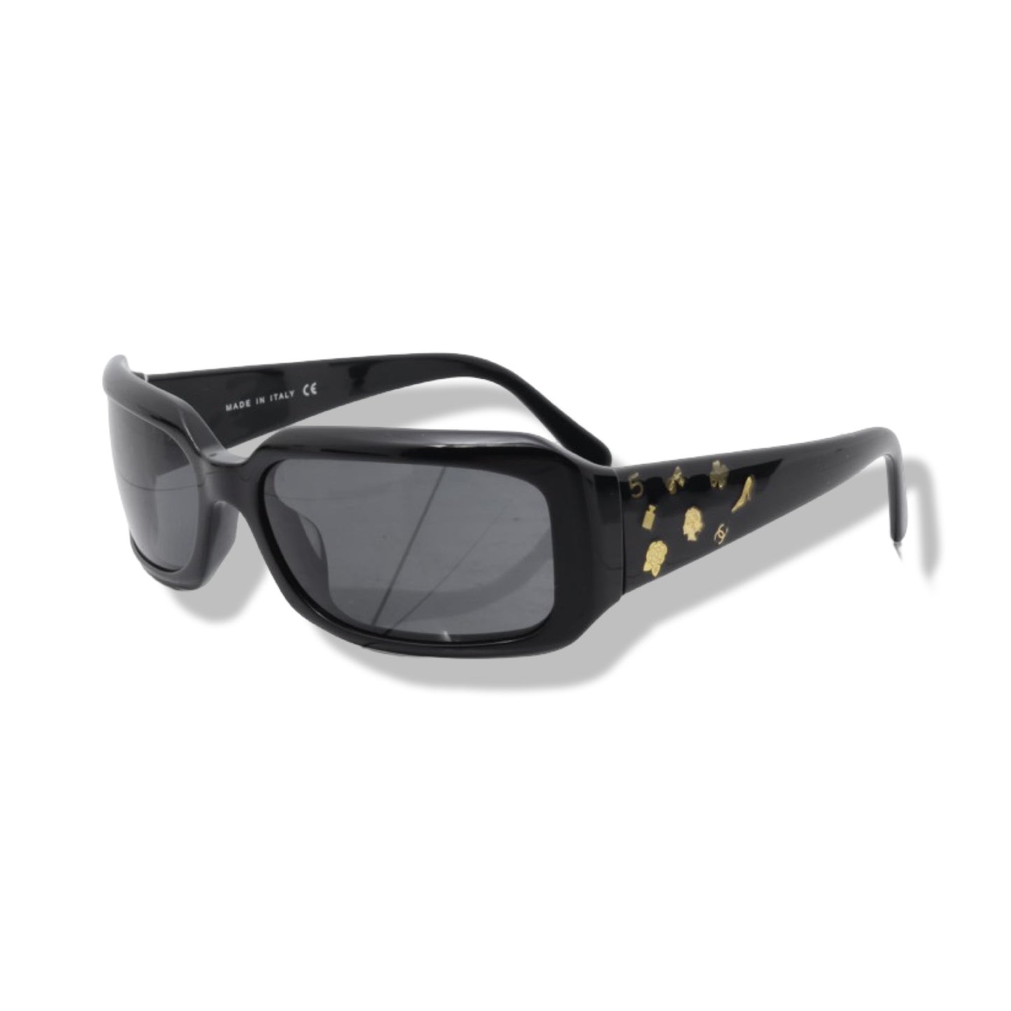 Pre-Owned Chanel Black Frame with Black and Gold Inlay Sunglasses - CH1233