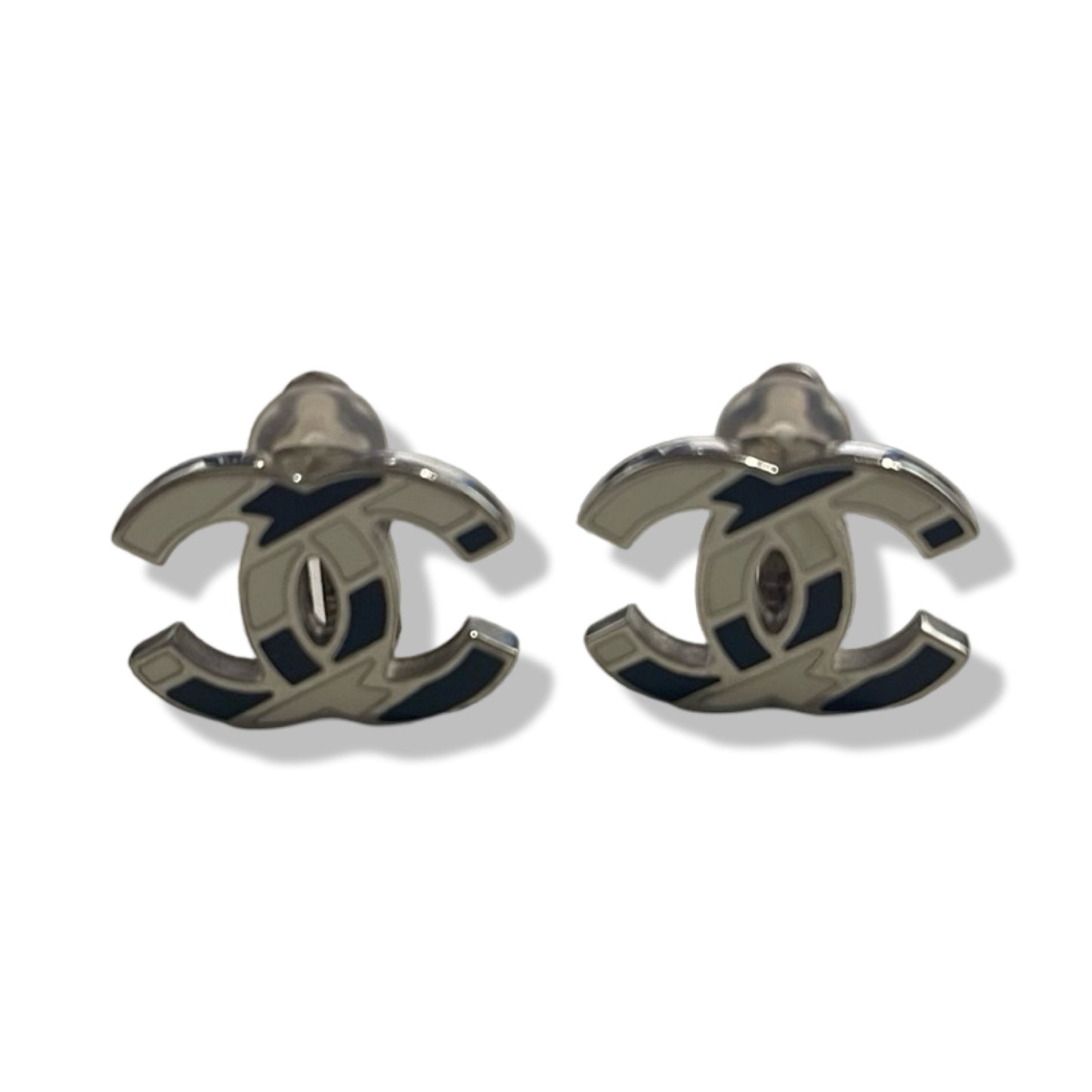 Pre-Owned Chanel Earrings - Navy & White Clip On - CH1197