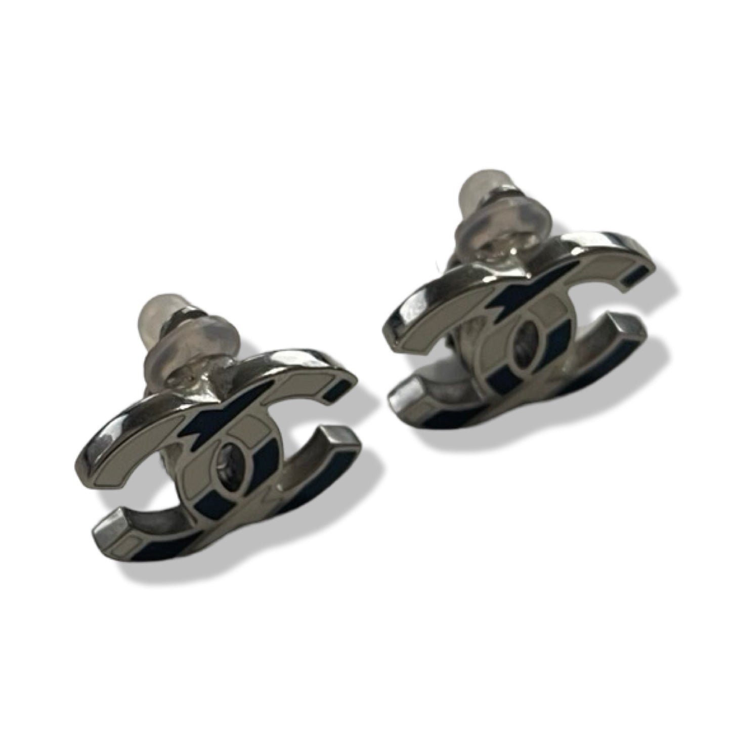 Pre-Owned Chanel Earrings - Navy & White Clip On - CH1197
