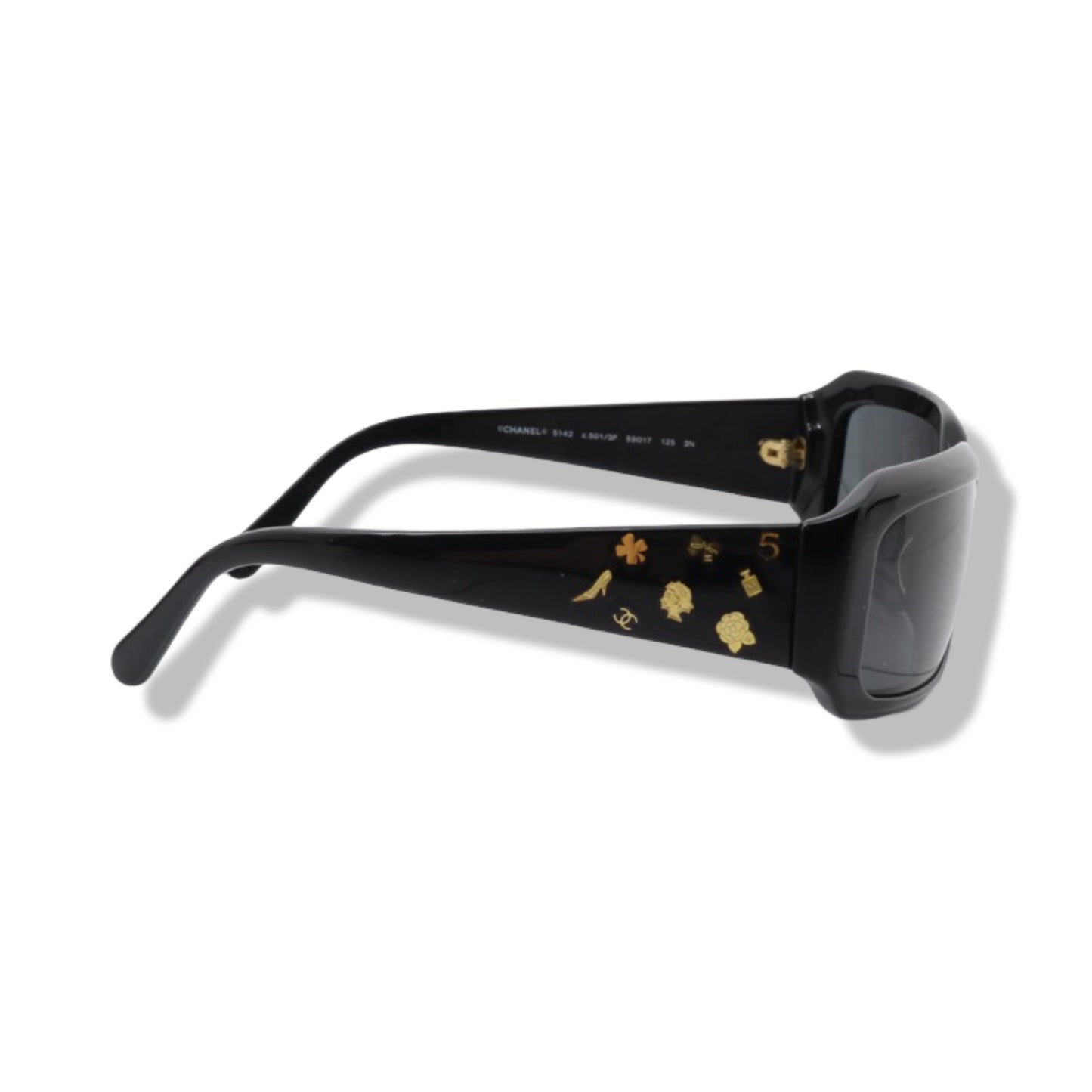 Pre-Owned Chanel Black Frame with Black and Gold Inlay Sunglasses - CH1233