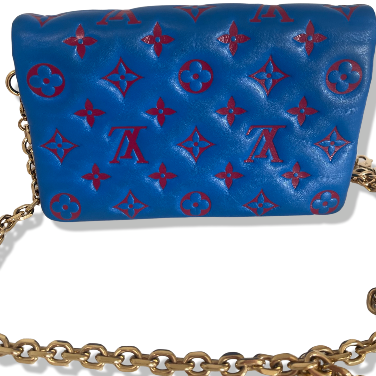 Pre-Owned Louis Vuitton Pochette Coussin Red & Blue Lambskin Chain