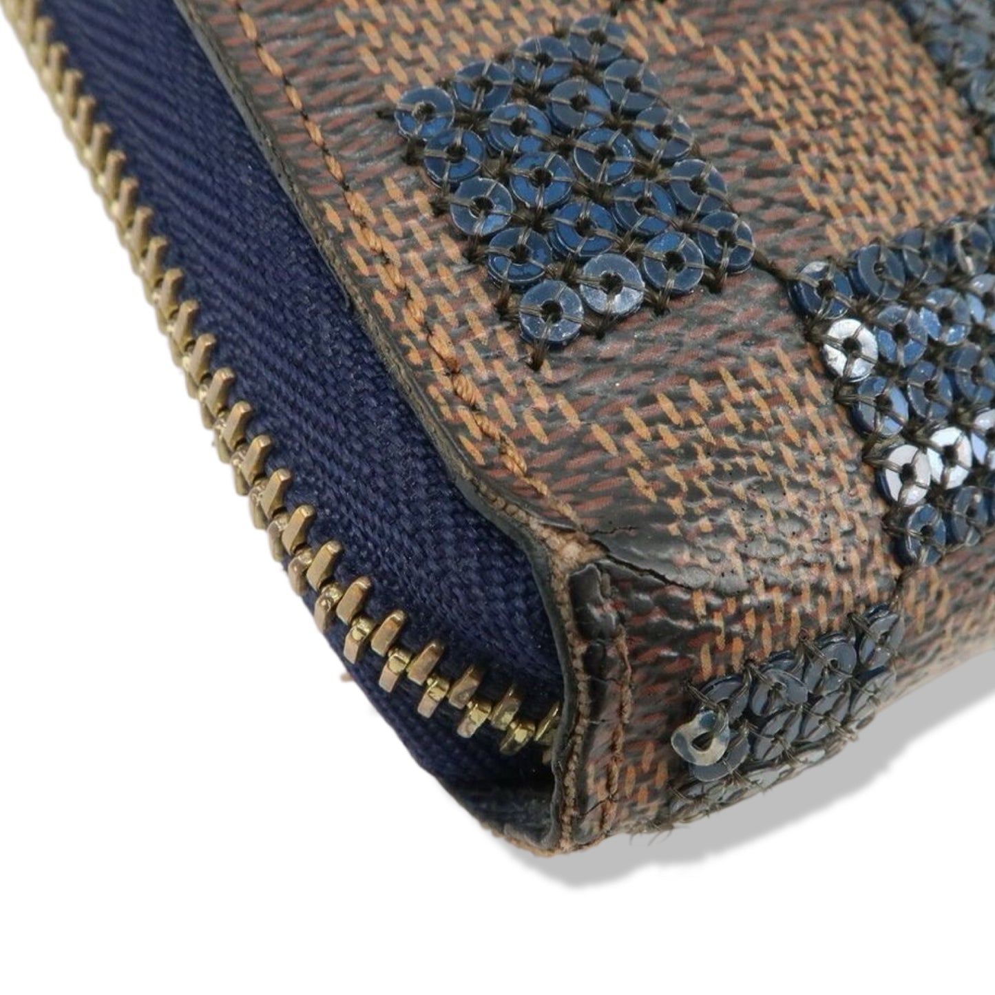 Pre-Owned Louis Vuitton Damier Ebene Paillettes Navy Zippy Wallet Long Wallet