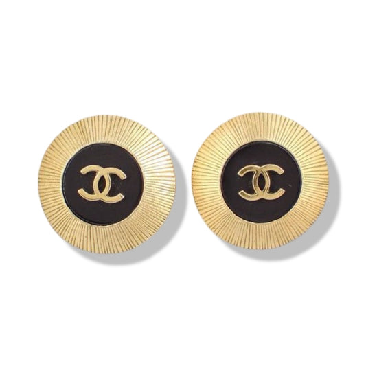 Pre-Owned Chanel Black & Gold Coco Mark Clip On Earrings - CH1179