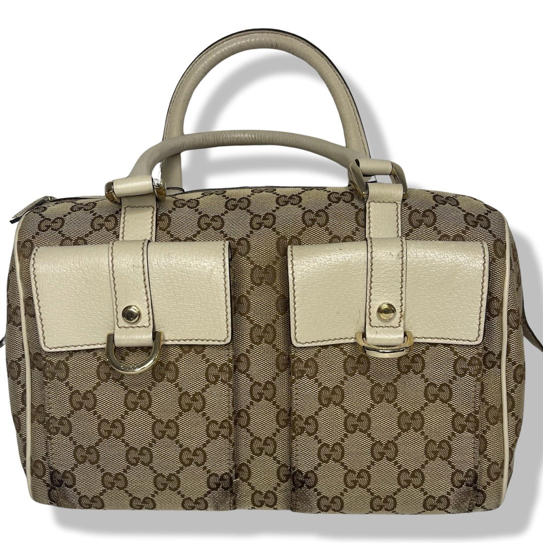 Pre-Owned Gucci Canvas and Cream Leather Boston Top Handle Bag