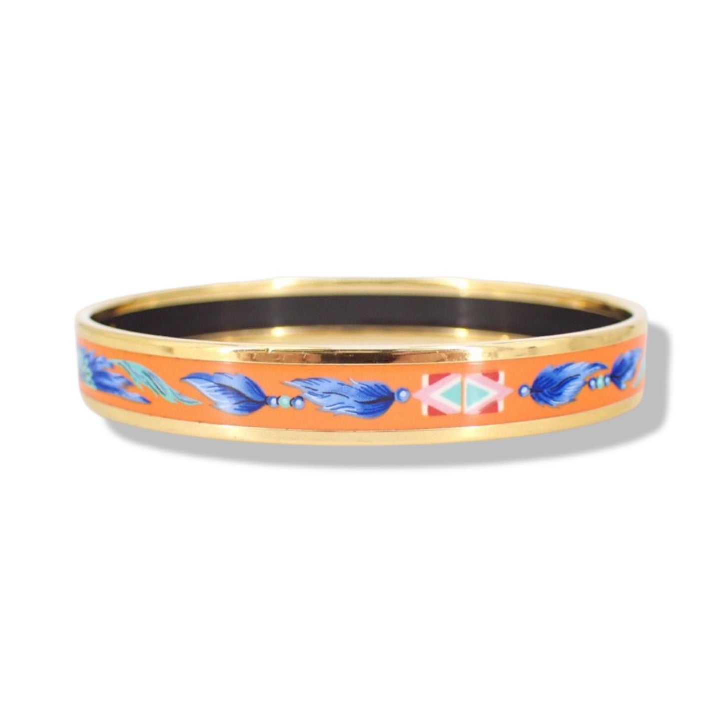 Pre-Owned Hermes Enamel Bangle Orange and Gold - HER1049