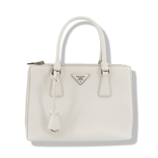 Pre-Owned Prada Galleria Small Top Handle Bag White Saffiano Leather - P1073