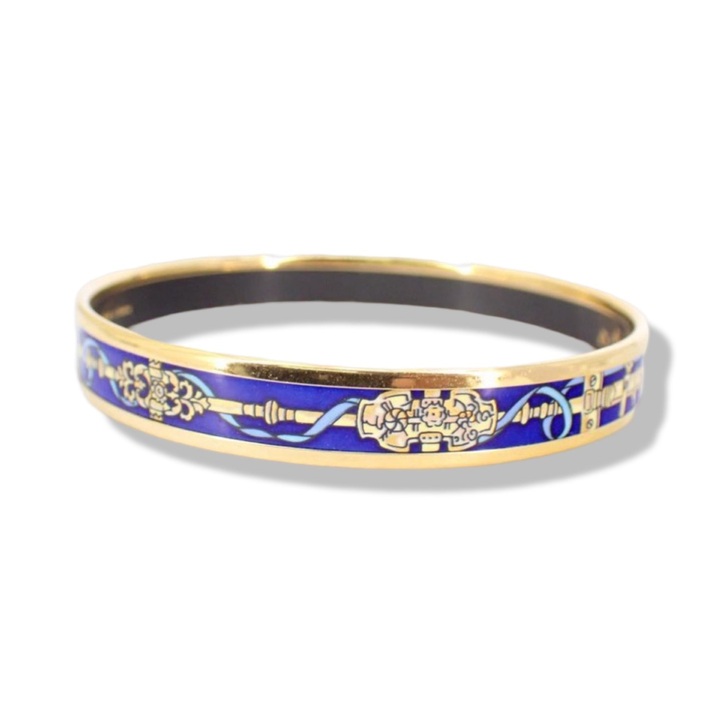 Pre-Owned Hermes Enamel Bangle Blue and Gold - HER1050