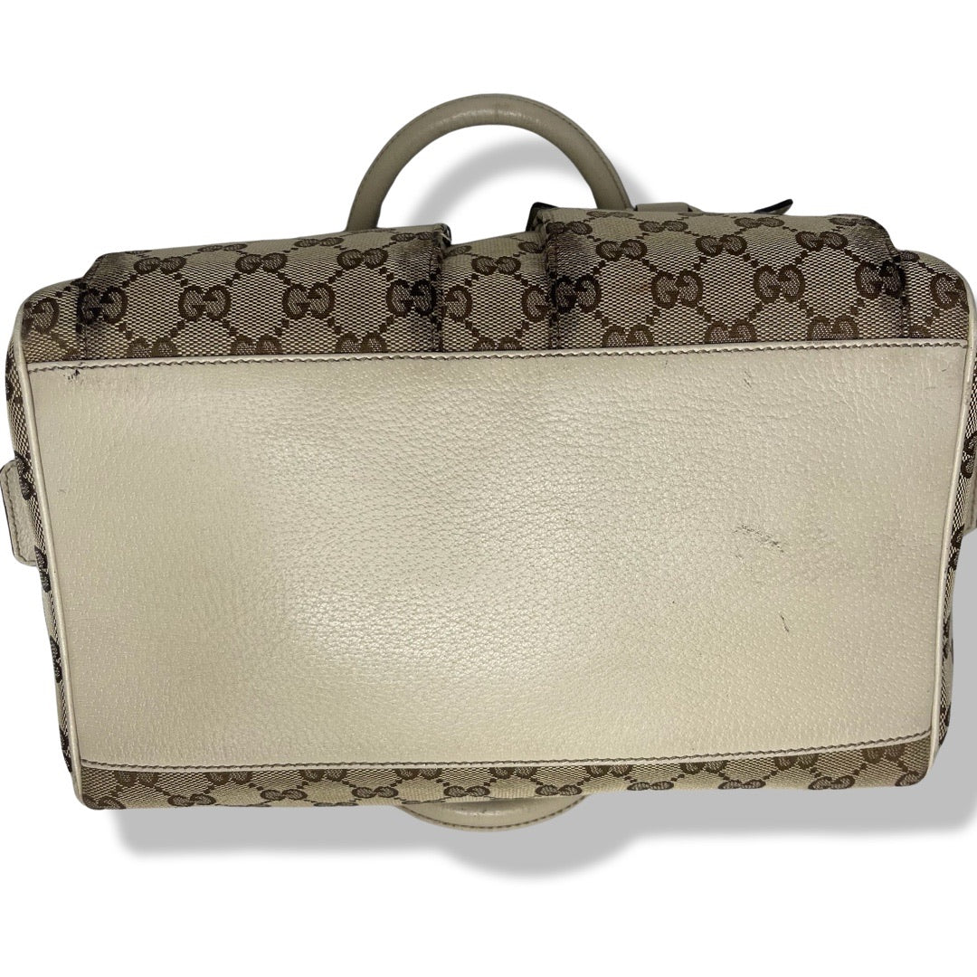 Pre-Owned Gucci Canvas and Cream Leather Boston Top Handle Bag