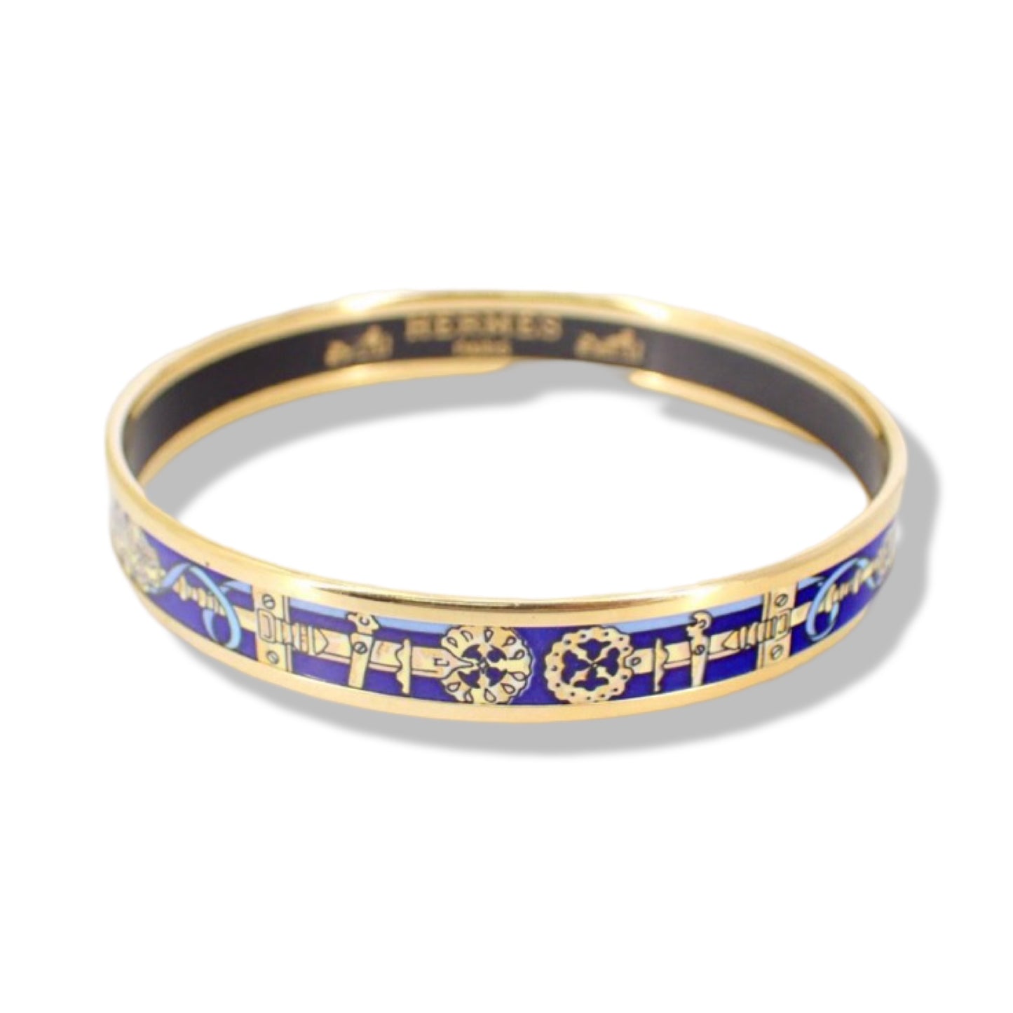 Pre-Owned Hermes Enamel Bangle Blue and Gold - HER1050