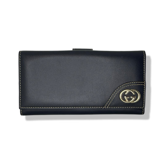 Pre-Owned Gucci Black Leather Long Snap Wallet