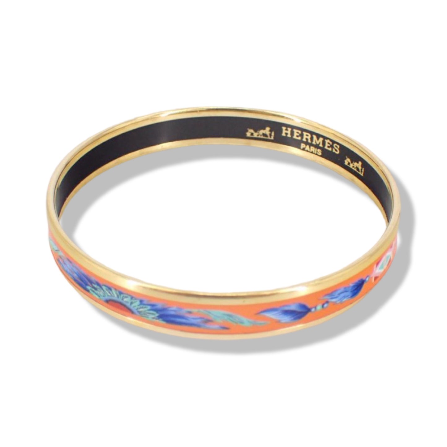 Pre-Owned Hermes Enamel Bangle Orange and Gold - HER1049