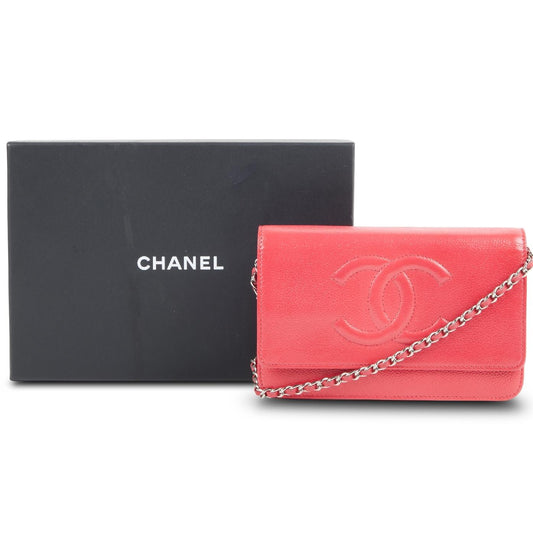 Pre-Owned Chanel CC Caviar Leather Wallet on Chain Crossbody Bag