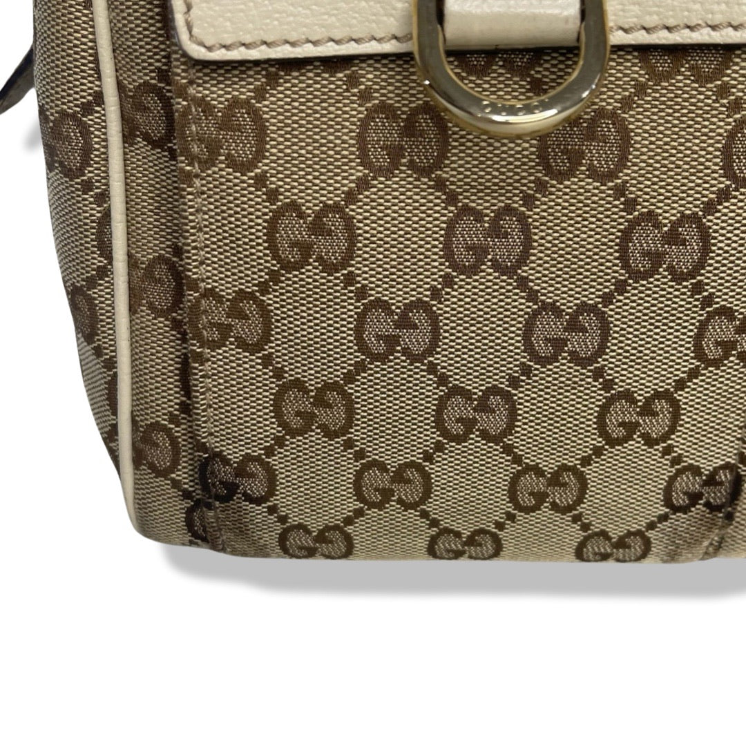 Pre-Owned Gucci Canvas and Cream Leather Boston Top Handle Bag