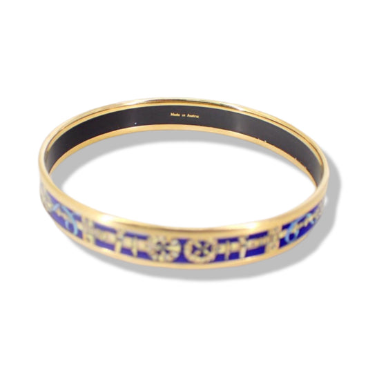 Pre-Owned Hermes Enamel Bangle Blue and Gold - HER1050