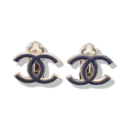 Pre-Owned Chanel Clip On Earrings Coco Mark Navy