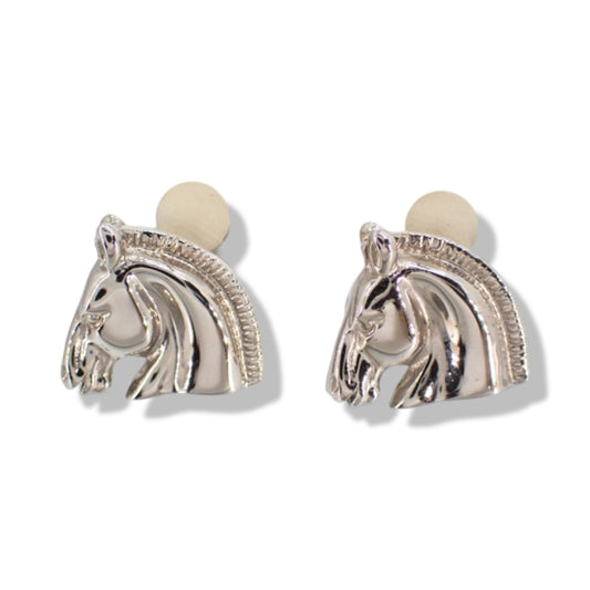 Pre-Owned Hermes Silver Horse Clip On Earrings