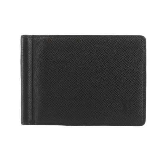 Pre-Owned Louis Vuitton Taiga Leather Black Bifold Card Holder with Money Clip