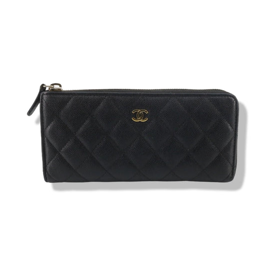 Pre-Owned Chanel Matelasse 27 Series Caviar L-Shaped Long Wallet Black - CH1262