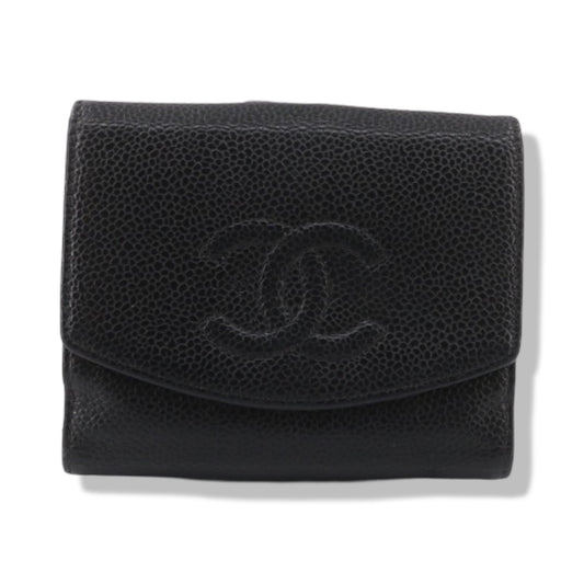 Pre-Owned Chanel Coco Mark 9 Series Compact Caviar Leather Wallet- CH1250