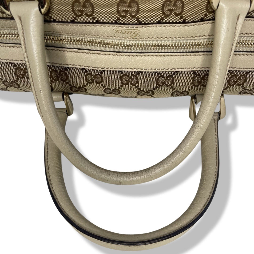 Pre-Owned Gucci Canvas and Cream Leather Boston Top Handle Bag