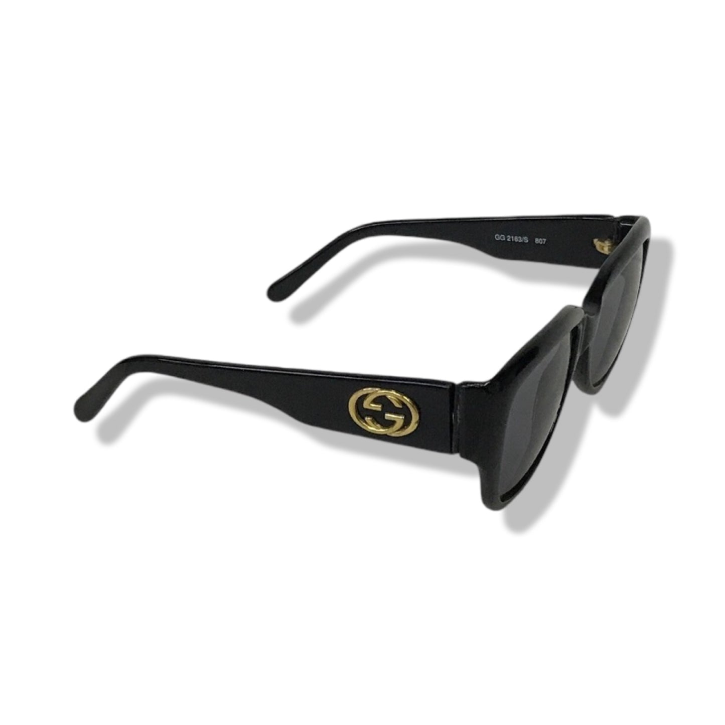 Pre-Owned Gucci Black Frame Sunglasses with Gold Circle GG - G1274