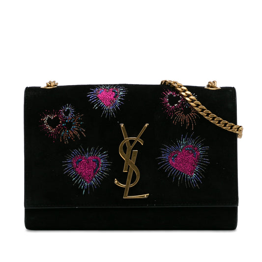 Pre-Owned Saint Laurent Small Suede Monogram Kate Heart Firework Crossbody