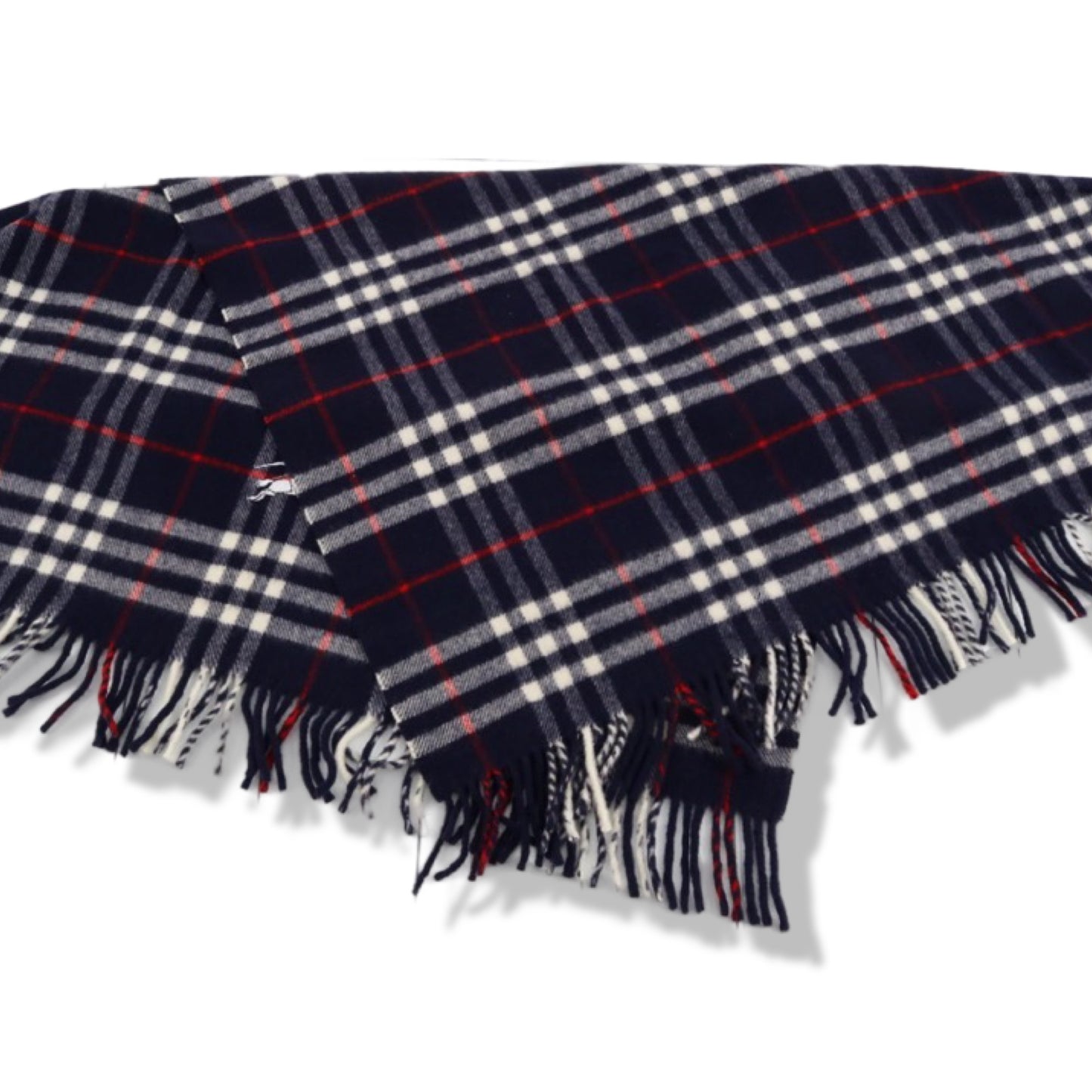 Pre-Owned Burberry Navy Blue House Check Classic Wool Scarf - BB1080