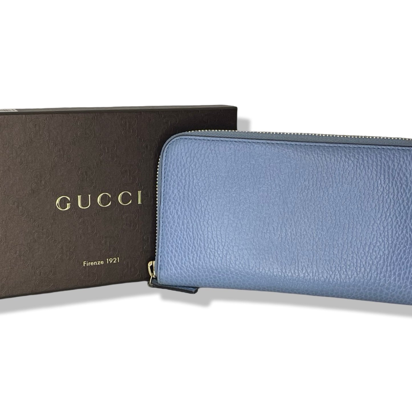 Pre-Owned Gucci Blue Leather Long Zip Wallet