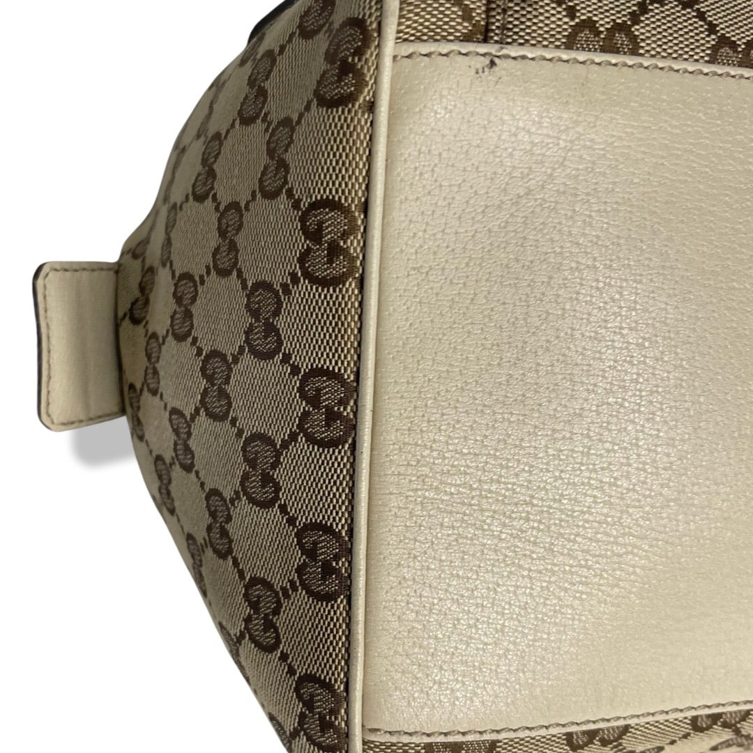 Pre-Owned Gucci Canvas and Cream Leather Boston Top Handle Bag