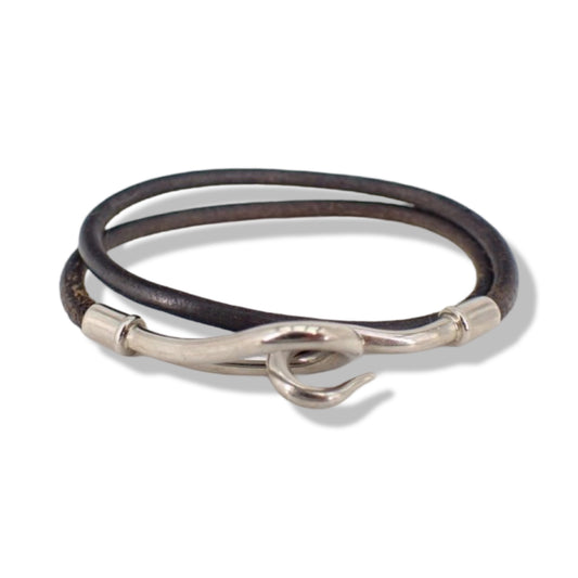 Pre-Owned Hermes Black Leather Hook Bracelet - HER1041