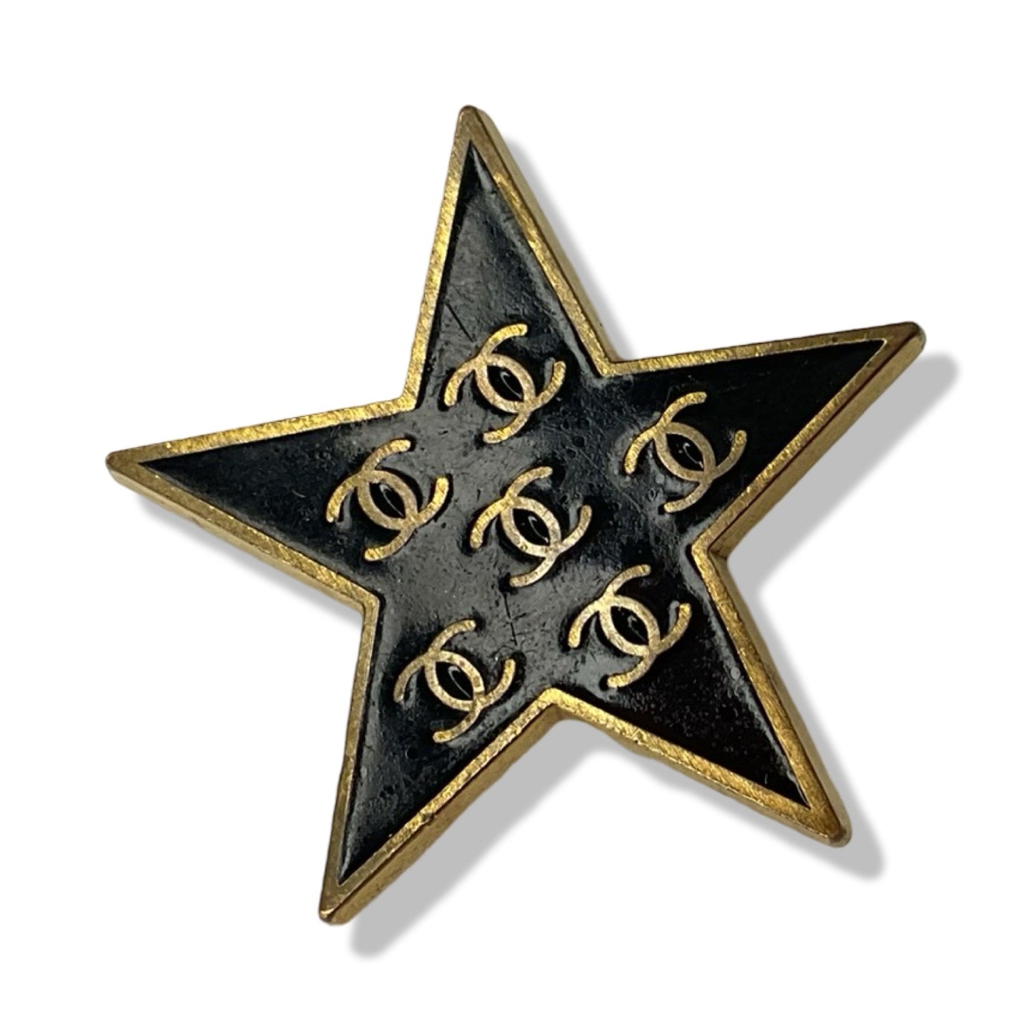 Pre-Owned Chanel Black & Gold Star Coco Mark Clip On Earrings