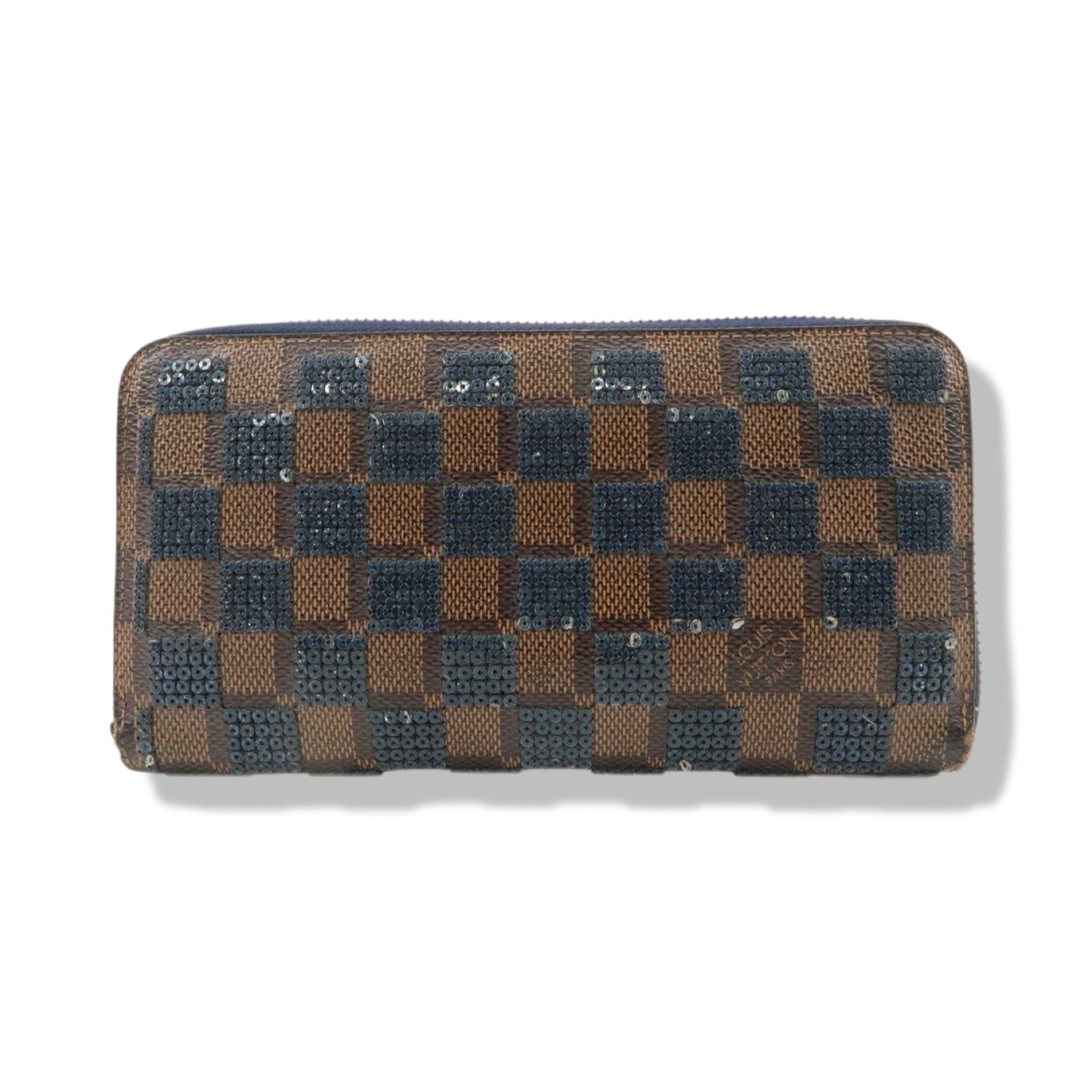 Pre-Owned Louis Vuitton Damier Ebene Paillettes Navy Zippy Wallet Long Wallet