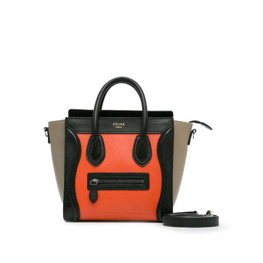 Pre-Owned Celine Nano Luggage Tricolor Leather Tote Bag Orange