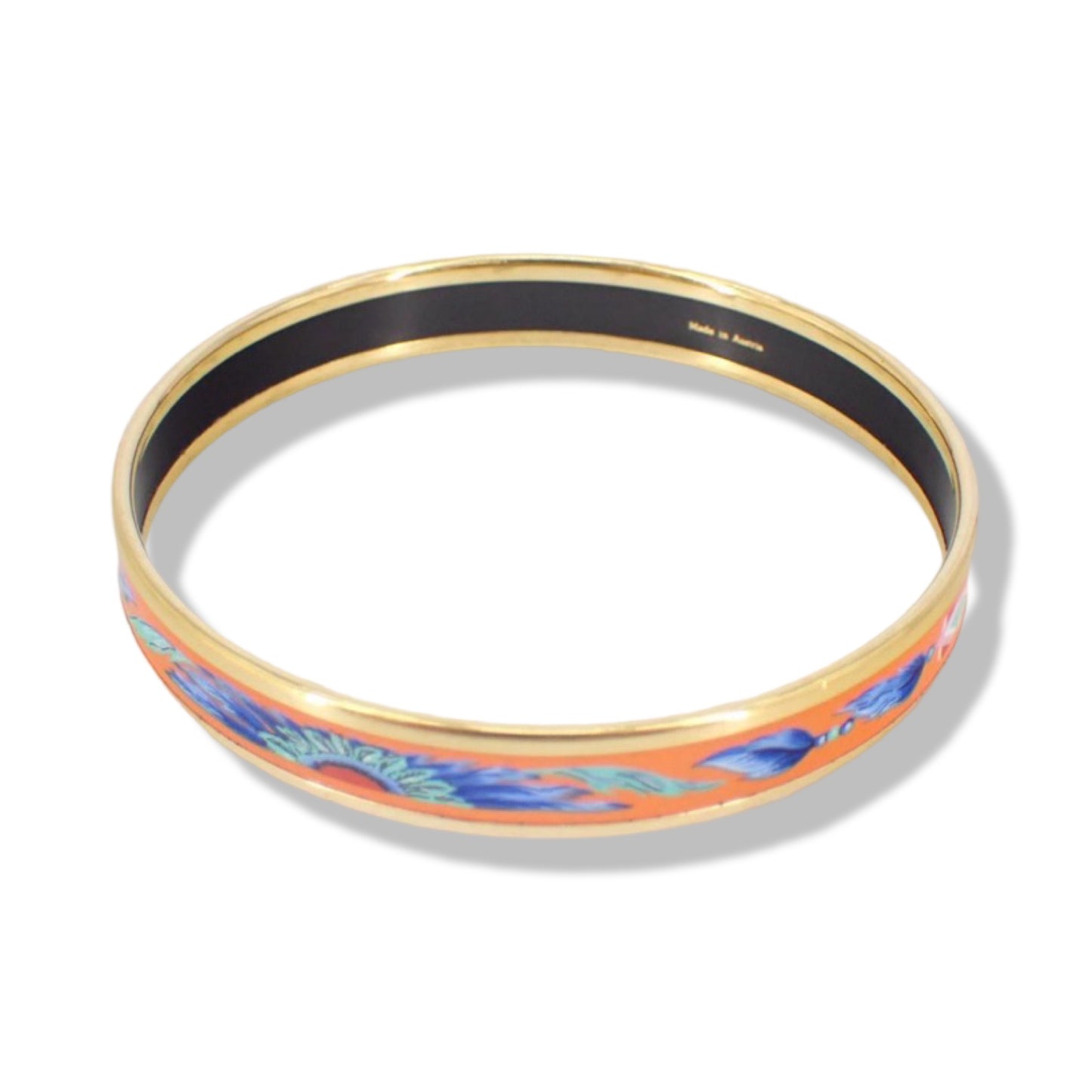 Pre-Owned Hermes Enamel Bangle Orange and Gold - HER1049