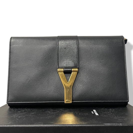 Pre-Owned Yves Saint Laurent Black Leather Classic Y Wallet On Chain Crossbody Bag