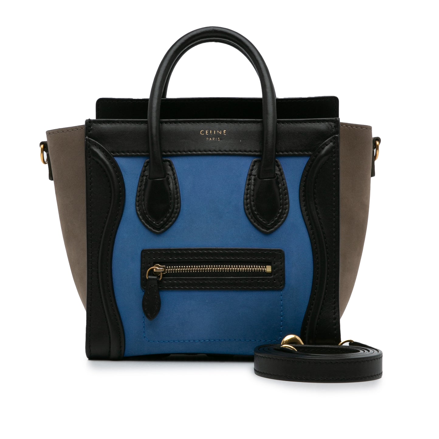 Pre-Owned Celine Nano Luggage Tricolor Leather Tote Bag- Blue