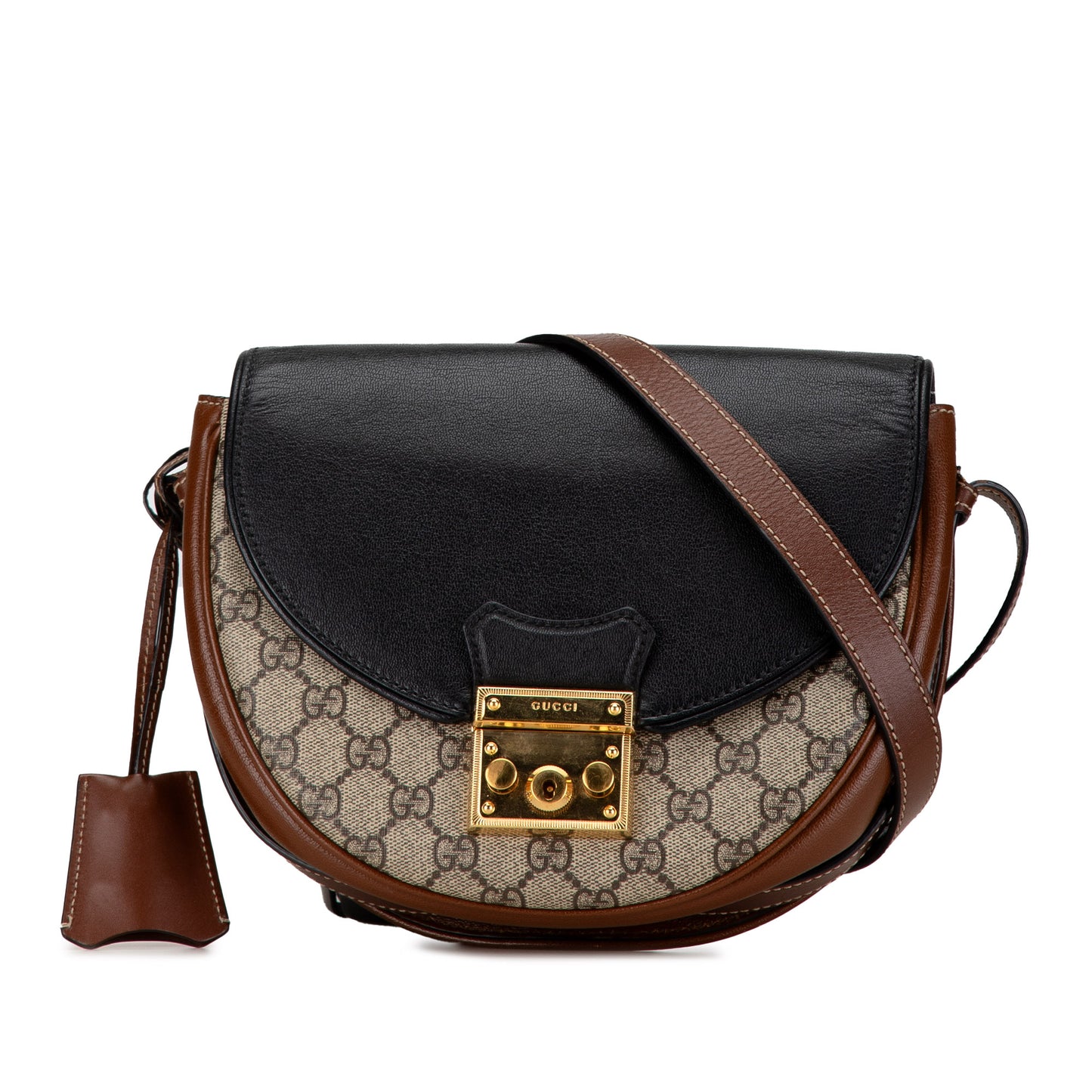 Pre-Owned Gucci GG Supreme Saddle Padlock Crossbody Bag- G1032