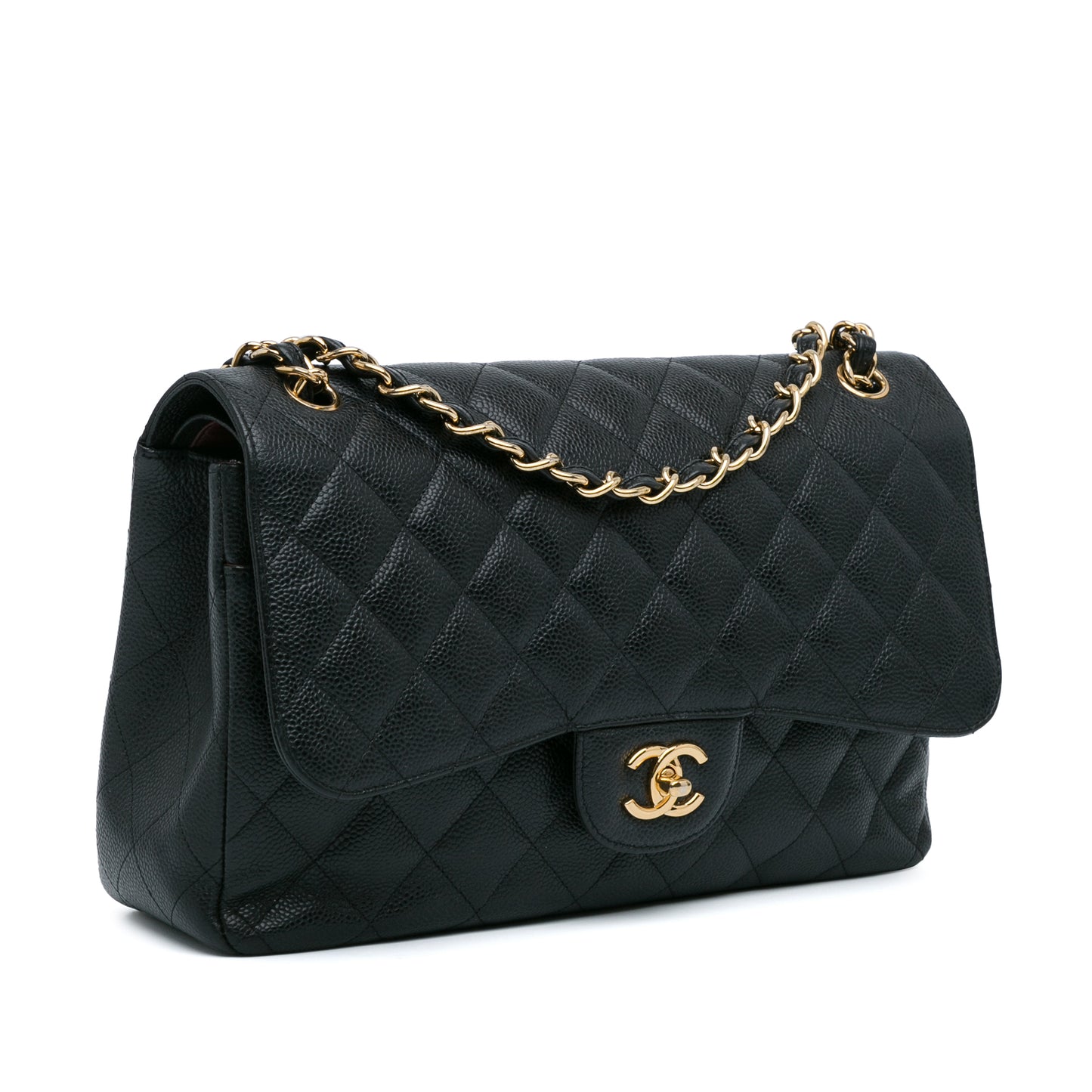 Pre-Owned Chanel Classic Jumbo Double Flap Caviar Gold Hardware Shoulder Bag