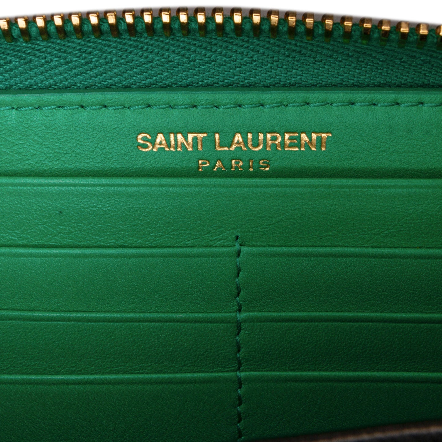 Pre-Owned Yves Saint Laurent Green Leather Y Line Long Wallet