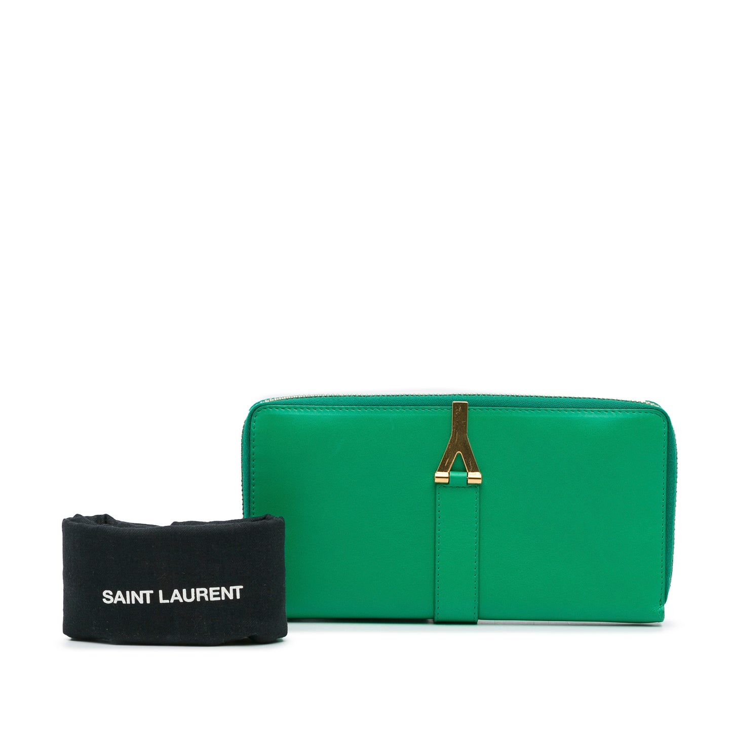 Pre-Owned Yves Saint Laurent Green Leather Y Line Long Wallet