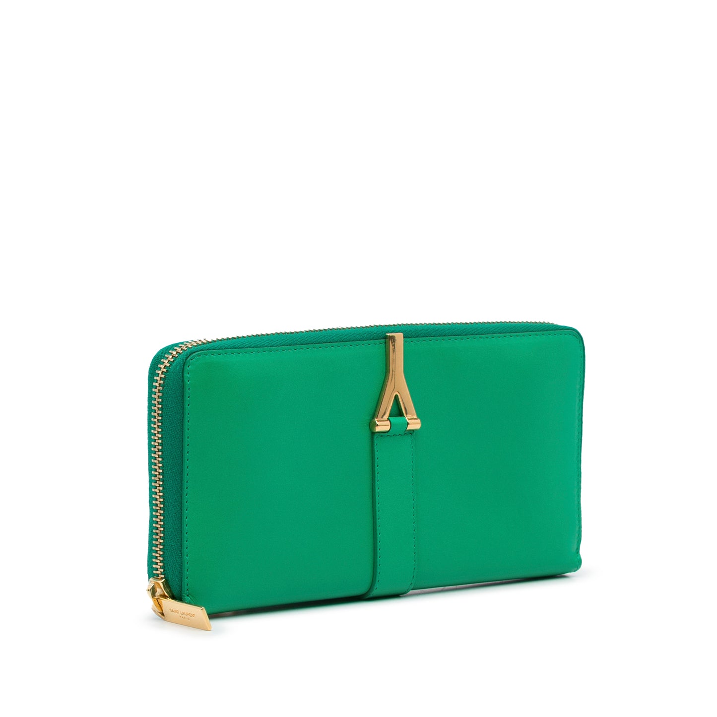 Pre-Owned Yves Saint Laurent Green Leather Y Line Long Wallet