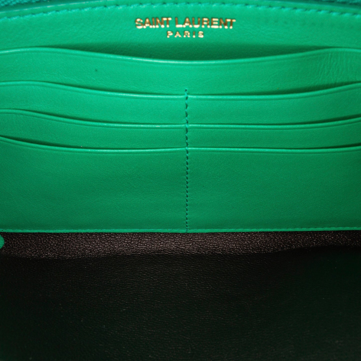 Pre-Owned Yves Saint Laurent Green Leather Y Line Long Wallet