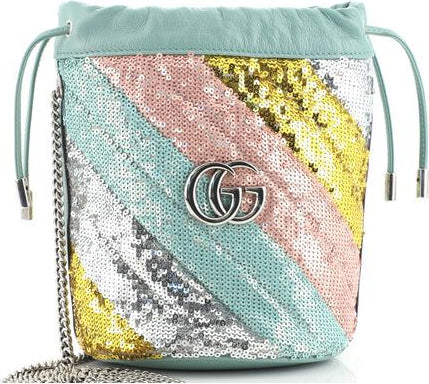 Pre-Owned Gucci GG Marmont Diagonal Quilted Sequins Mini Bucket Bag